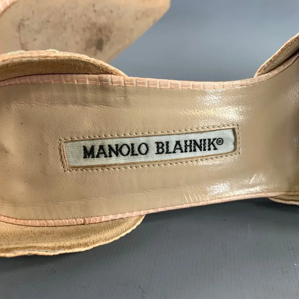 MANOLO BLAHNIK Size 9 Beige Leather Lizard Embossed Pointed Toe Pumps
